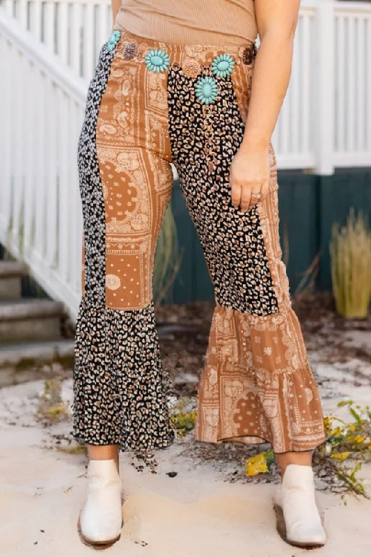 Slim Fit Cristina Tiered Pants, Leopard & Brown