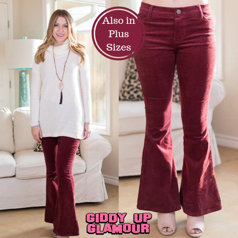 Fashionable Ease Last Chance Size XL | Past and Present Corduroy Flare Pants in Maroon