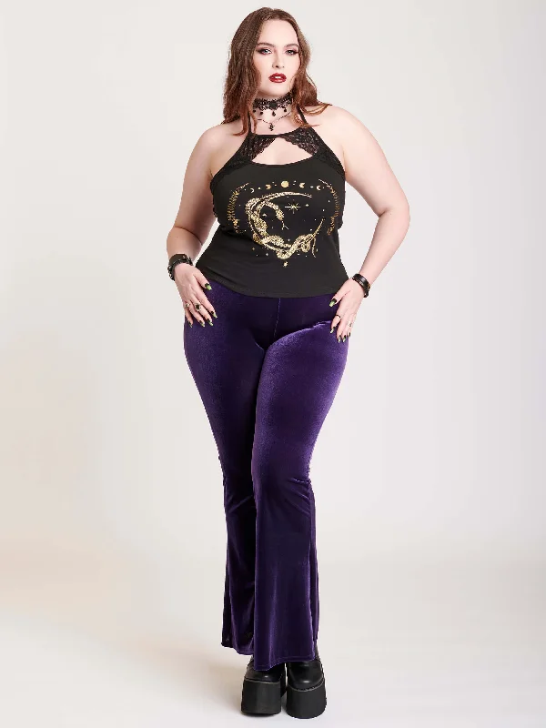 Retro Prints Purple Velvet Flared Leggings