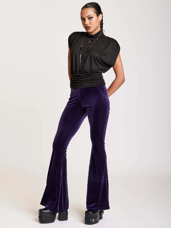 Free And Comfortable Purple Velvet Flared Leggings