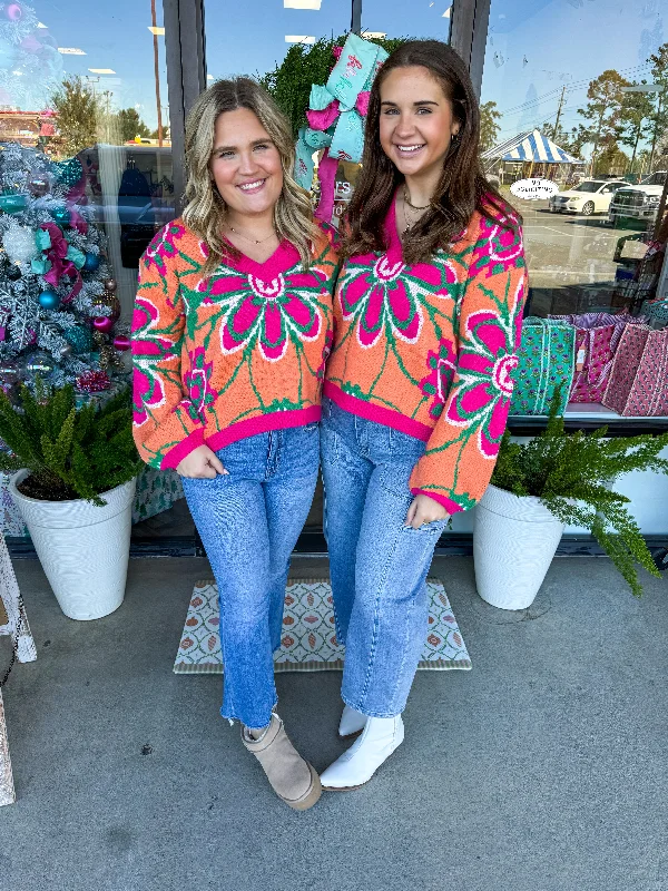 Fashion Must-have Retro Floral V- Neck Sweater
