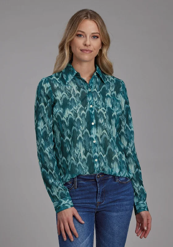 Roper Womens 2135 Feather Teal 100% Polyester L/S Blouse