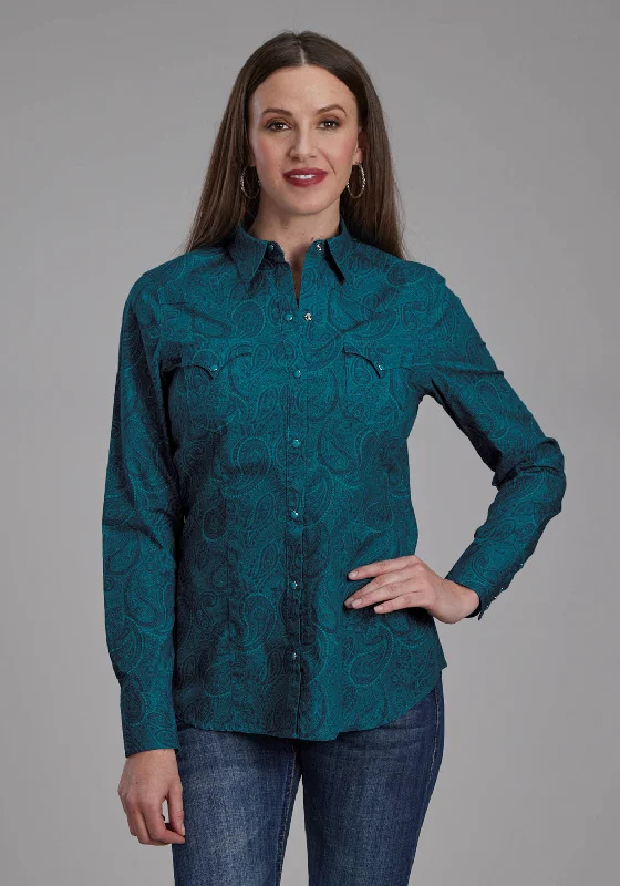 Roper Womens 2167 Tonal Paisley Green 100% Cotton L/S Shirt