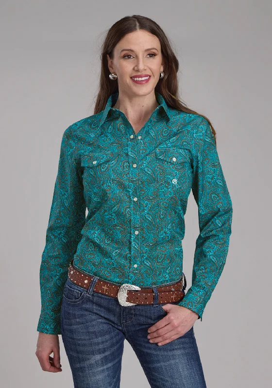 Roper Womens Mallard Paisley Teal 100% Cotton L/S Shirt