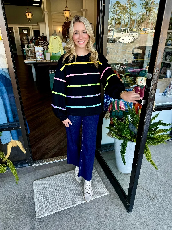 Minimal Style Sequin Black Stripe Sweater