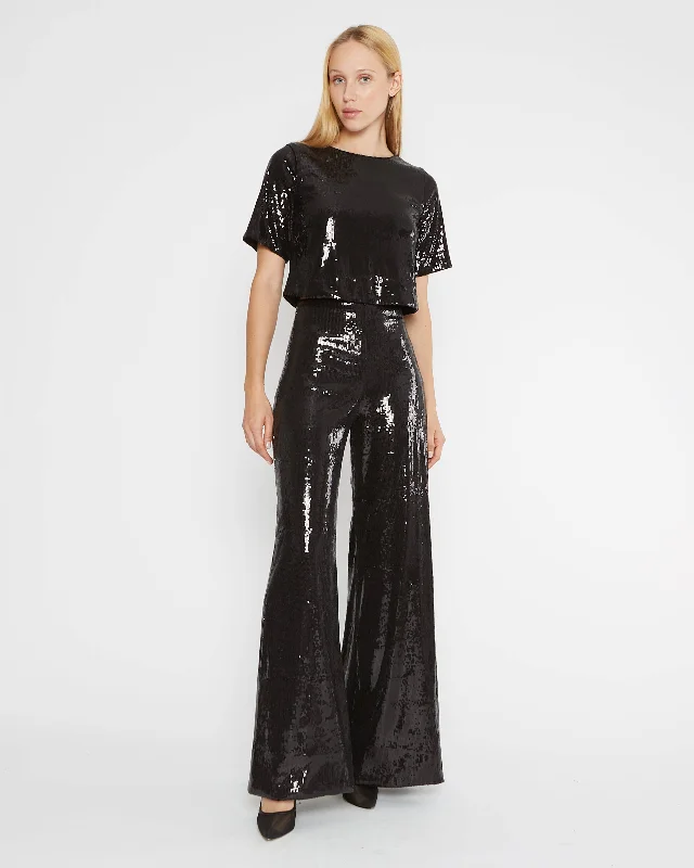 Black And White Style Sequin Wide Leg Pants