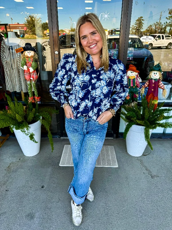 High-end Fashion Shades of blue Flower top: Blue