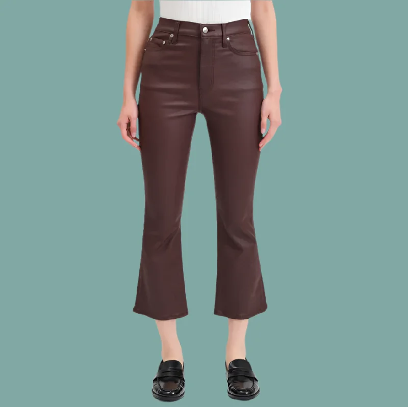 High-waisted pants style Shy Girl Hi Rise Crop Flare - Coated Malbec