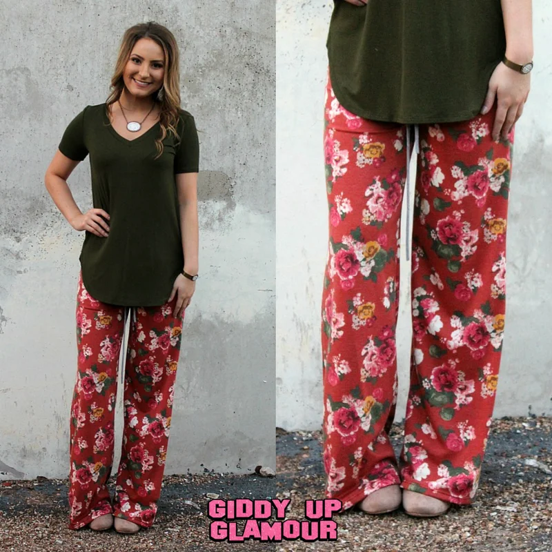 Layered Style Last Chance Size Small | Sweet Dreams Lounge Pants in Rust Floral | ONLY 1 LEFT!
