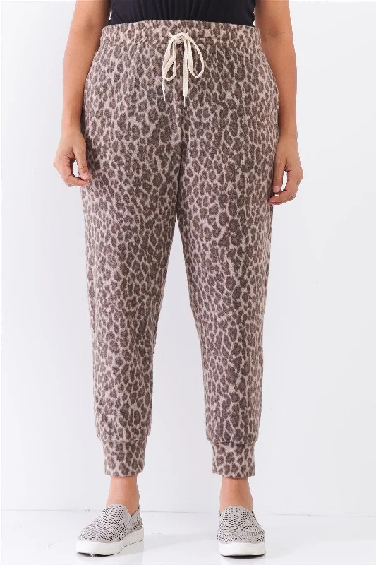 Pkus Size Leopard Print High Waist Soft Lounge Pants