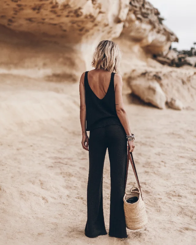Breathable Style The Black Thin Knit Pants