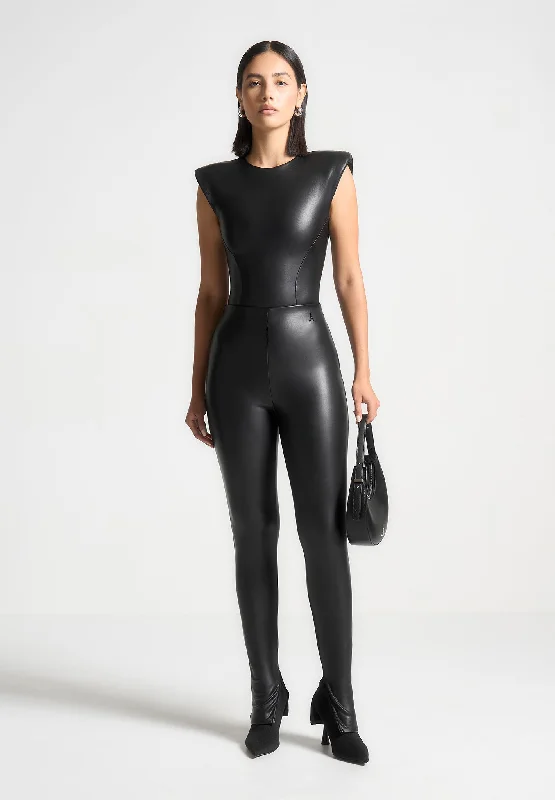Fashionable And Versatile Leather Leggings  - Black