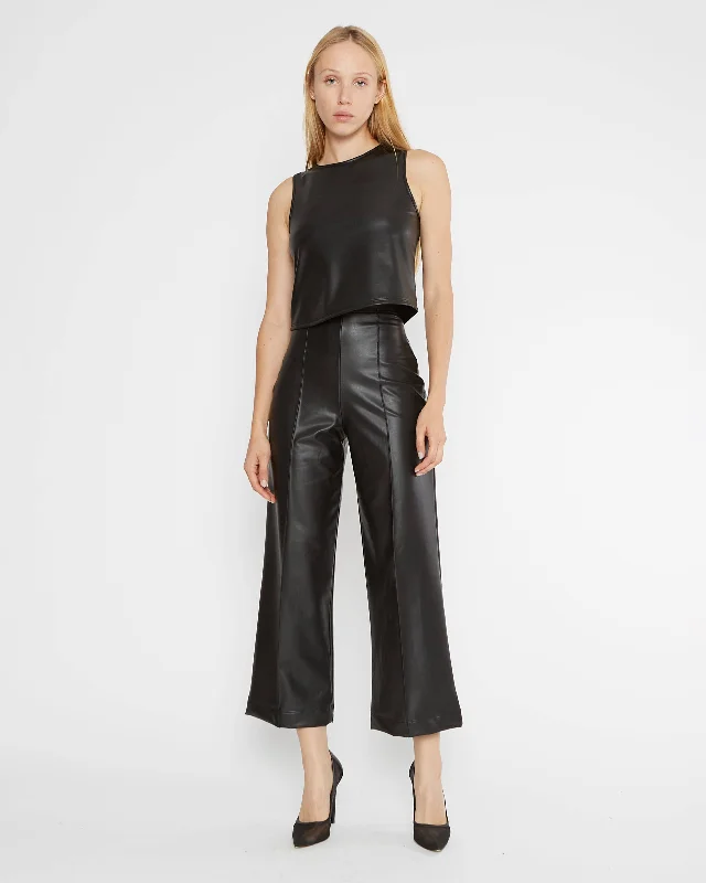 Street Show-off Style Vegan Leather Cropped Pants