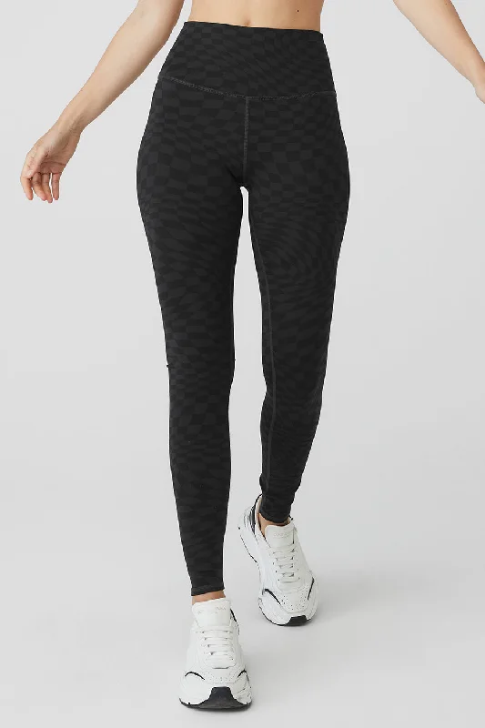 Avant-garde Design Jacquard High-Waist Checkered Legging - Black/Anthracite
