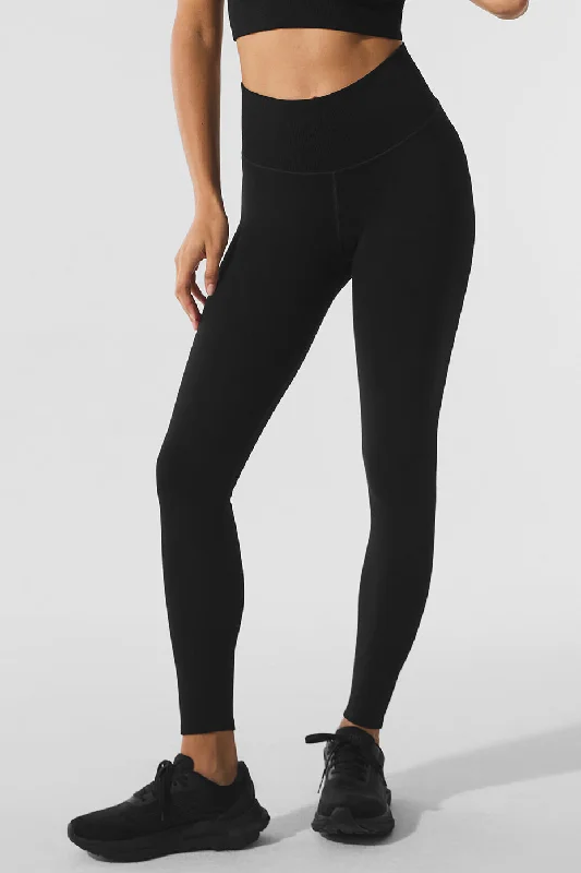 Youthful Vitality Seamless Winter Warm Plush High-Waist 7/8 Legging - Black