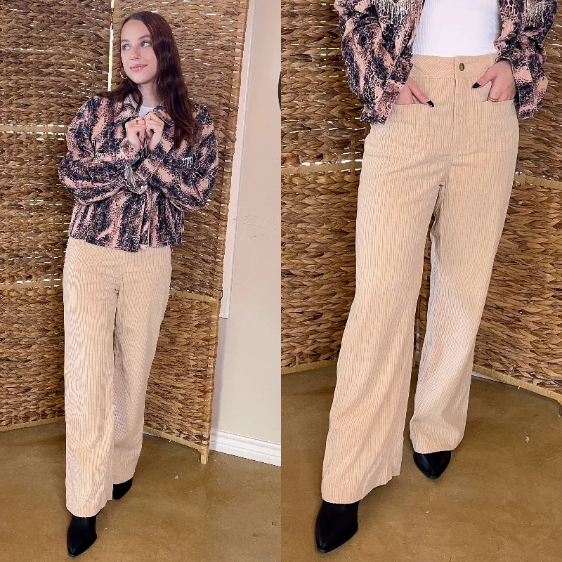 Cozy Dress Favorable Day Wide Leg Corduroy Pants in Beige