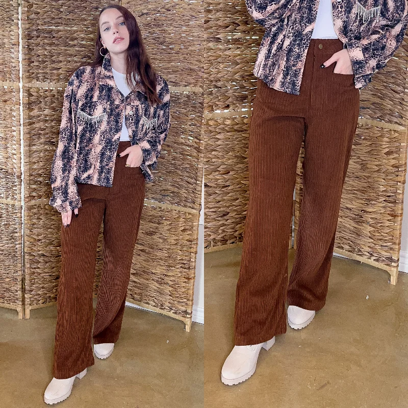 Weekend Wear Favorable Day Wide Leg Corduroy Pants in Brown
