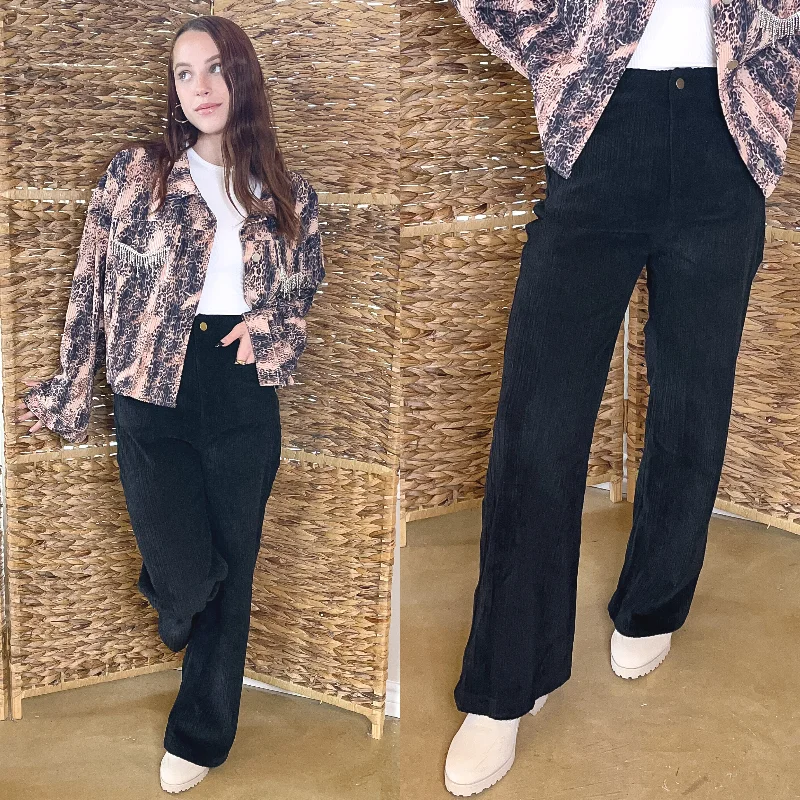 Summer Comfort Favorable Day Wide Leg Corduroy Pants in Black