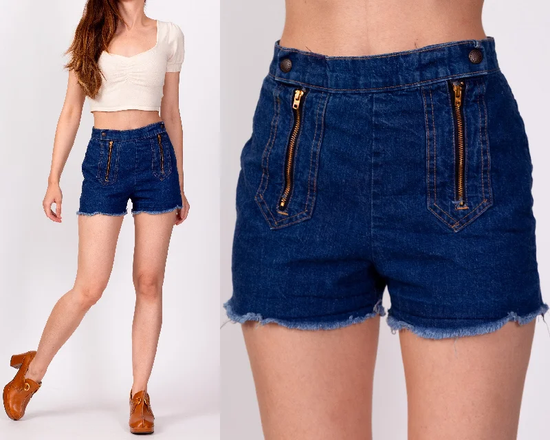Classic Style 70s Zippered Dark Wash Jean Shorts - Petite Extra Small, 24"