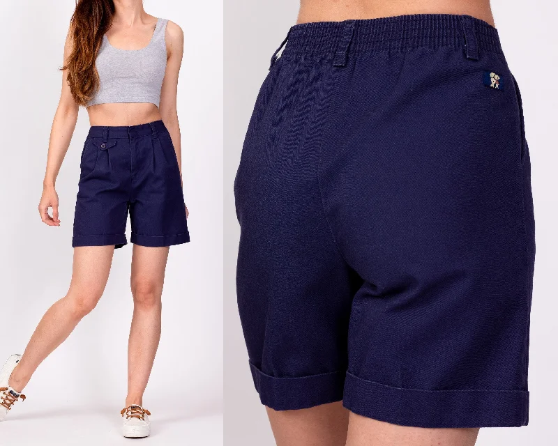 Elegant Style 80s Navy Blue Pleated Shorts - Petite XS, 22"-24"