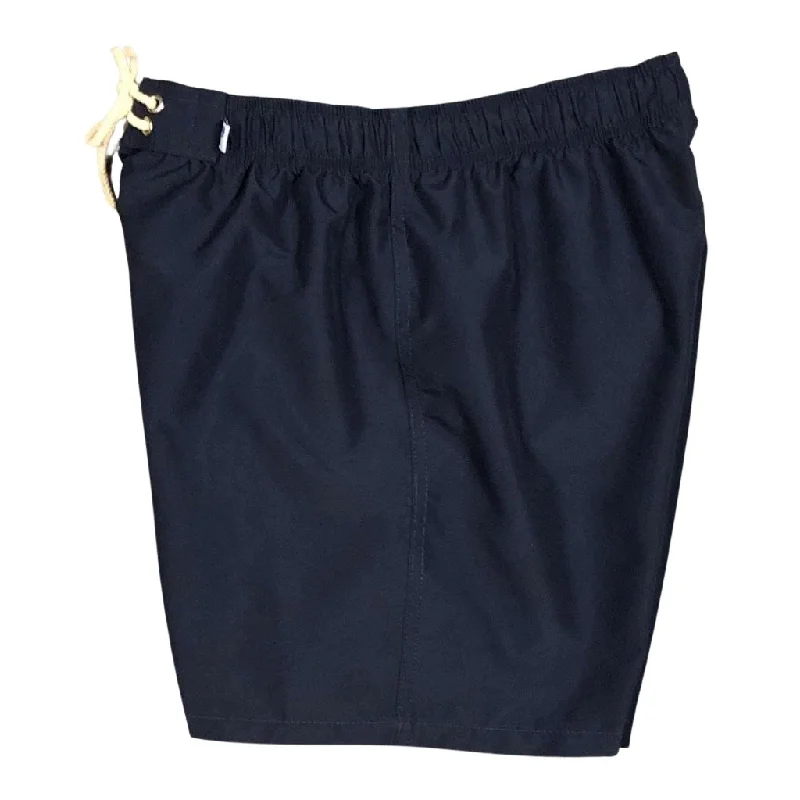 " A Solid Color" Womens Elastic Waist Board (Swim) Shorts. HIGH Waist/Rise + 5" Inseam  (Navy)