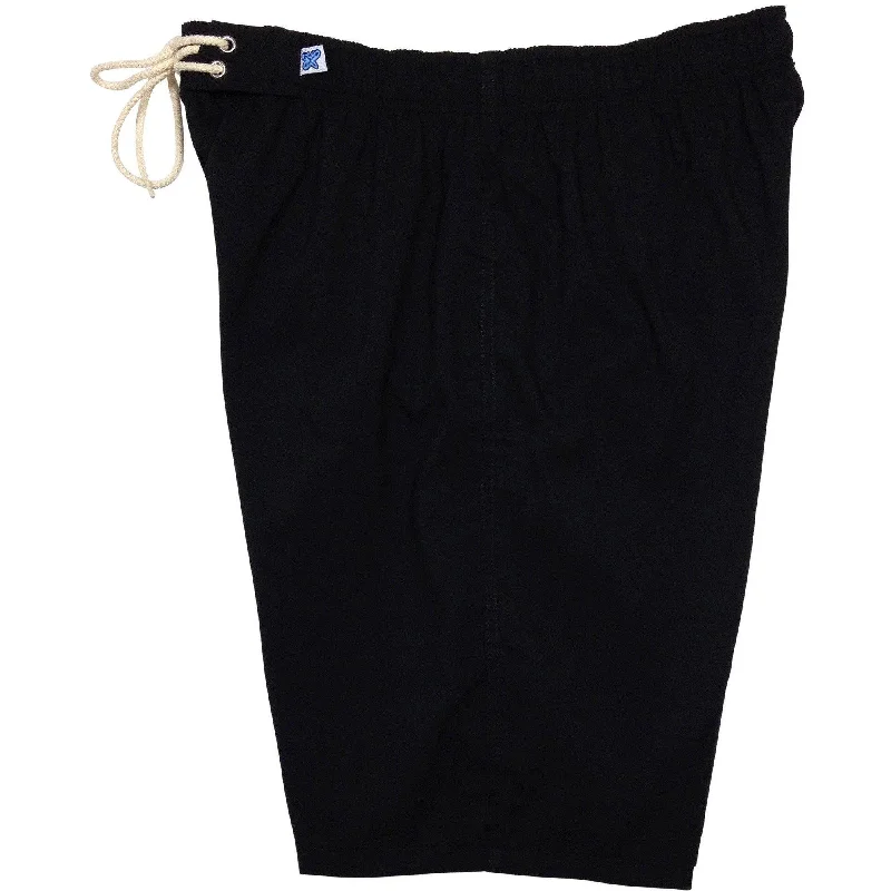 "A Solid Color" BEST SELLING Women's Elastic Waist (Swim) Board Shorts. HIGH Waist/Rise + 11" Inseam (Black+Black stitch)