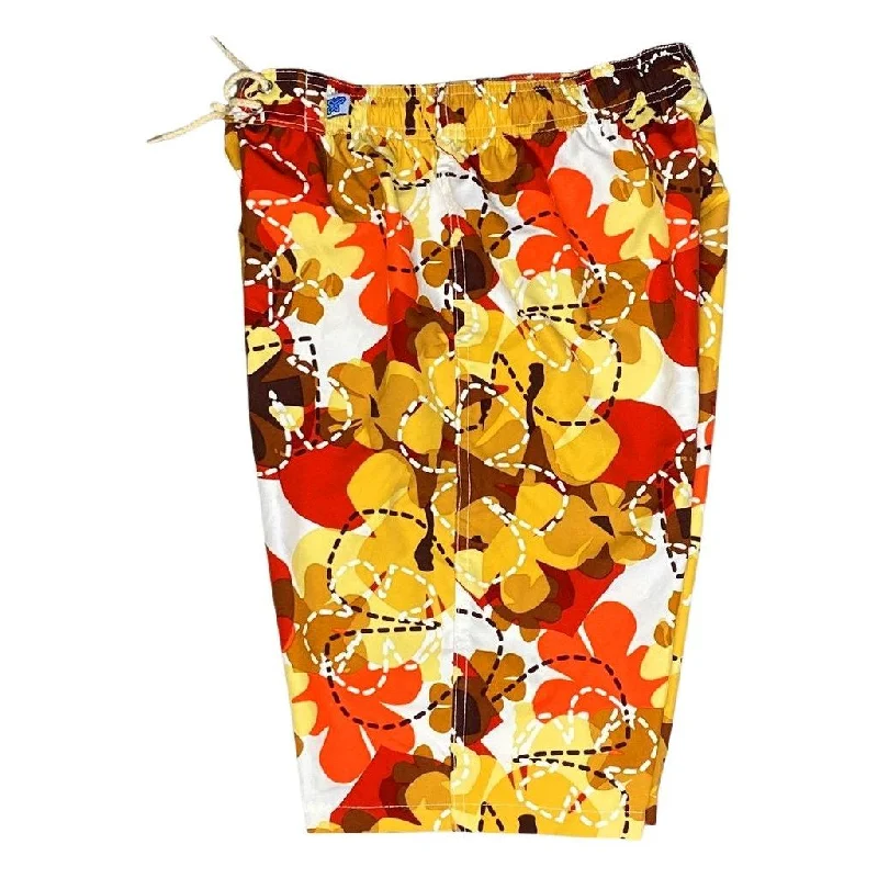 Simple Solid Color "Bee Line" (Red) Elastic Waist Board Shorts. Regular Rise or High Waist.  Women's CUSTOM