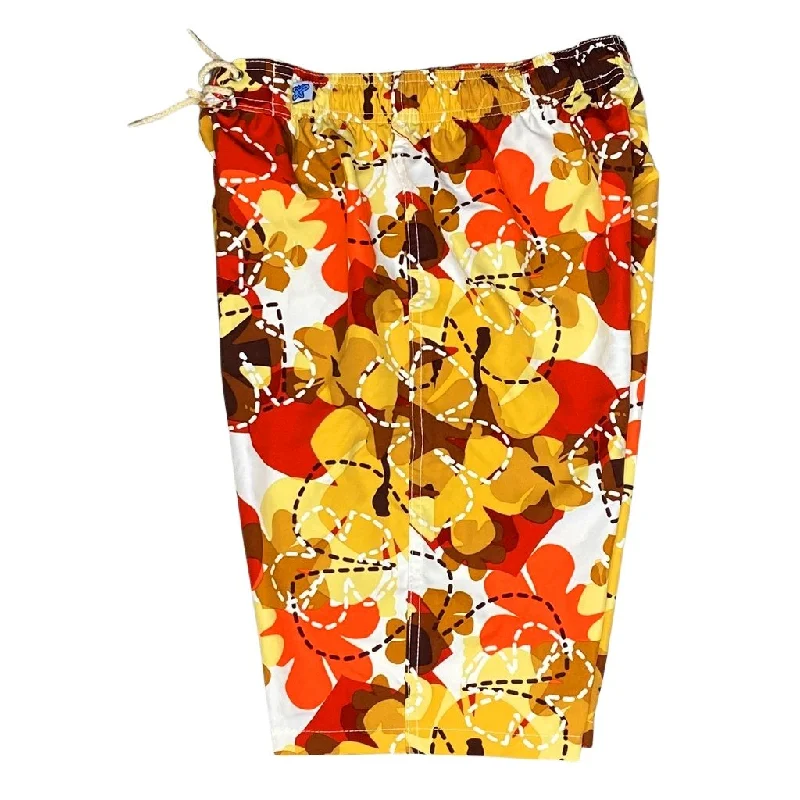 "Bee Line" Womens Elastic Waist Swim Board Shorts. REGULAR Rise + 11" Inseam (Red)