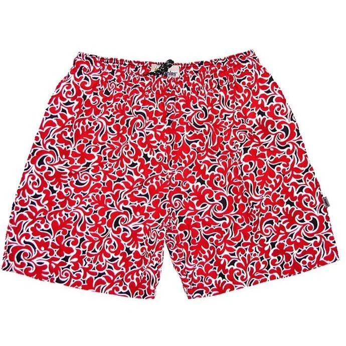 "Bullwinkle" Mens (6.5" Inseam / 19" Outseam) Swim Trunks (Black+Red)