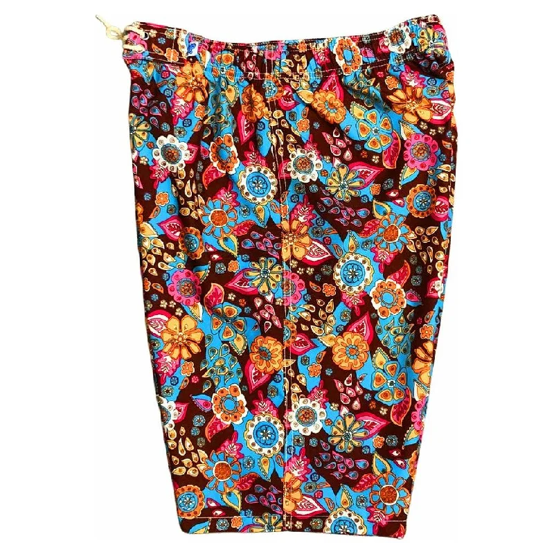 Classic Series "Carnival" (Brown) Elastic Waist Board Shorts. Regular or High Rise/Waist. Women's CUSTOM