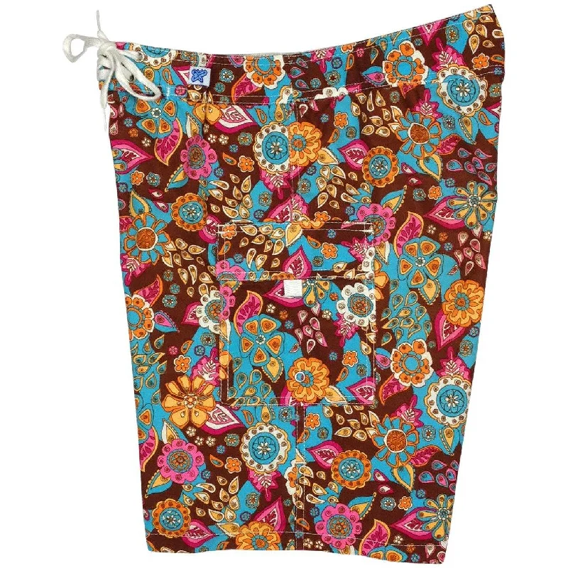 Street Charm "Carnival" Womens Board Shorts - Regular Rise / 10.5" Inseam (Brown)