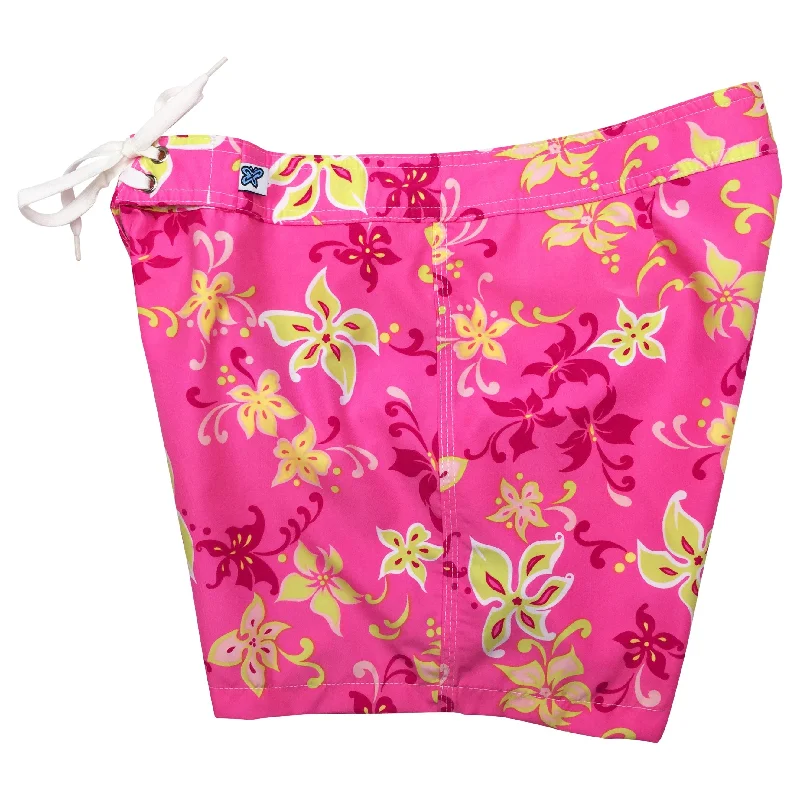 Exquisite Fabrics "Chick Flick" Girls Board Shorts - 5" Inseam (Pink)