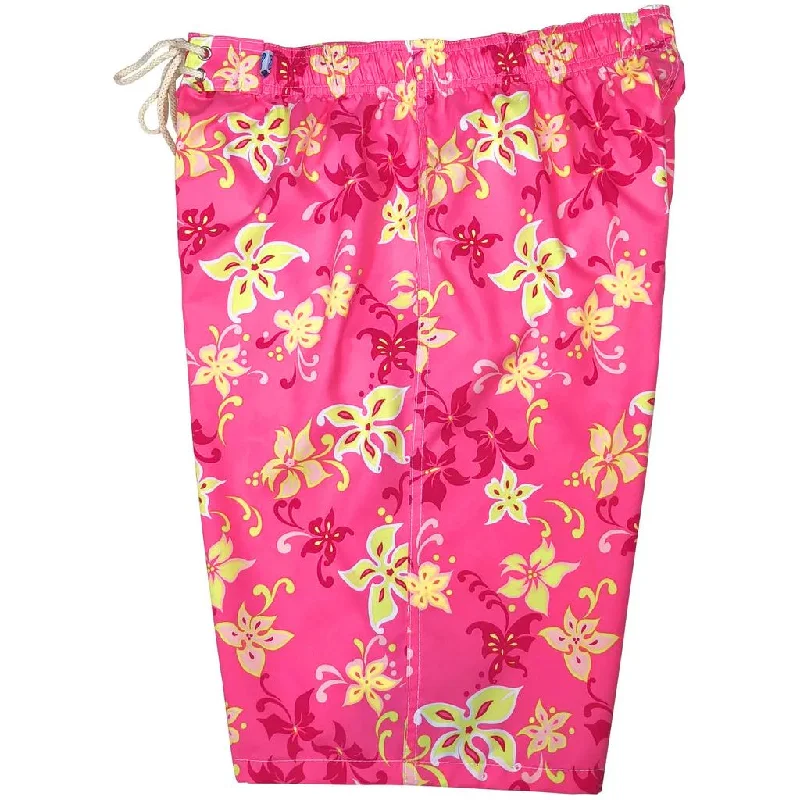 Denim Design "Chick Flick" (Pink) Elastic Waist Board Shorts. Regular Rise or High Waist.  Women's CUSTOM