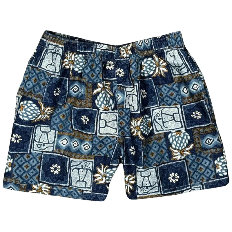 "Colada Collage" SHORT 100% Cotton Beach Shorts (Blue) 4.5" Inseam / approx.  17" Outseam