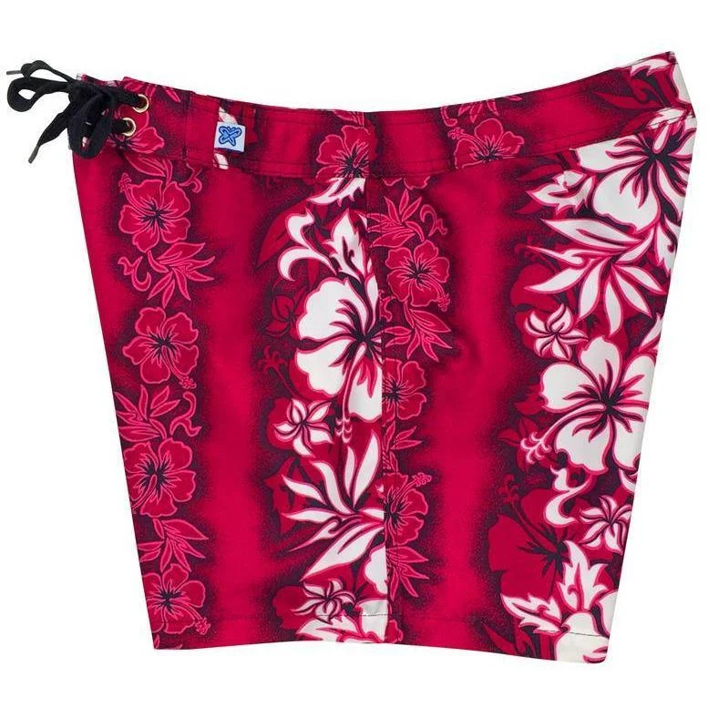 Soft And Comfortable "Conga Line" Girls Board Shorts - 5" Inseam (Choose Pink, Purple, OR Red)