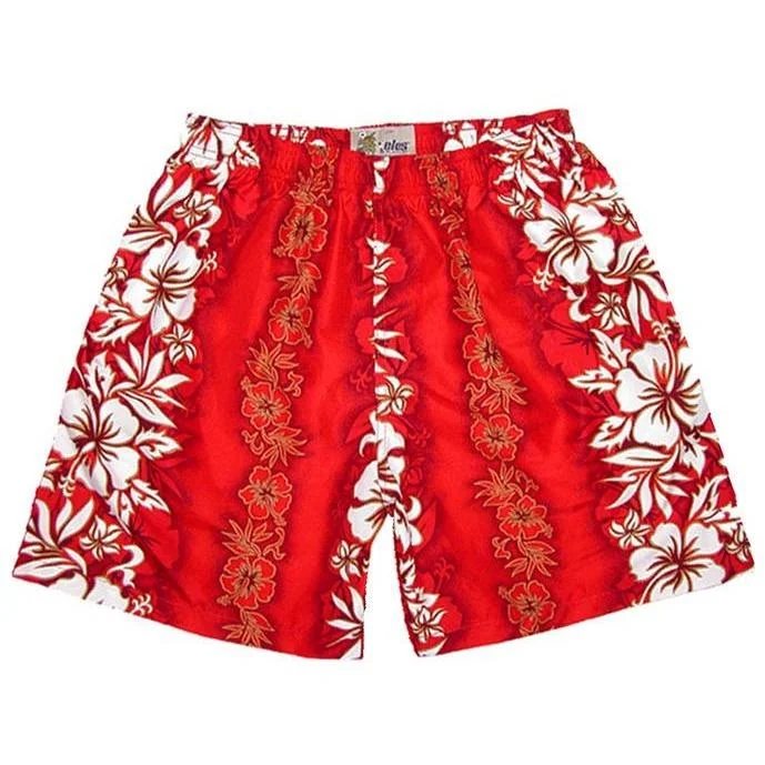 "Conga Line" Mens (6.5" Inseam / 19" Outseam) Swim Trunks (Red)