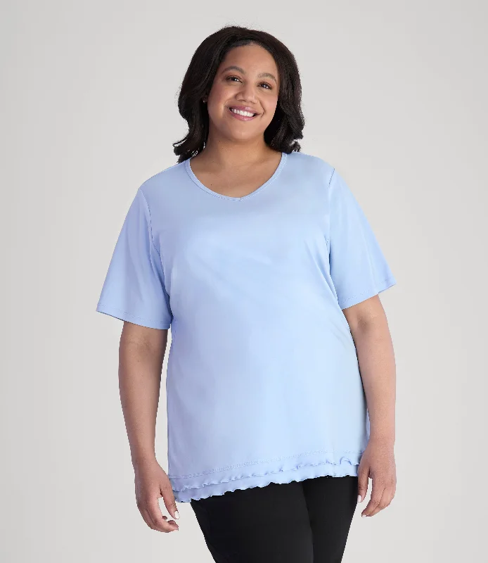 Classic Retro Cotton Chic Lettuce Trim Short Sleeve Top