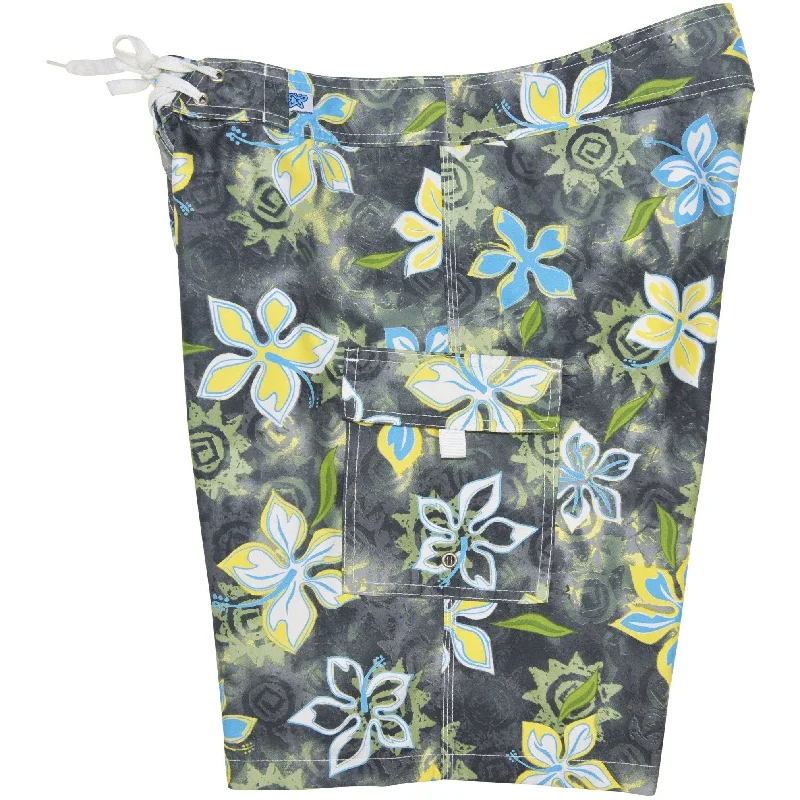 "Desert Bloom" Girls Board (Swim) Shorts - 8.5" Inseam (Charcoal+Yellow, or Charcoal+Blue) *SALE*