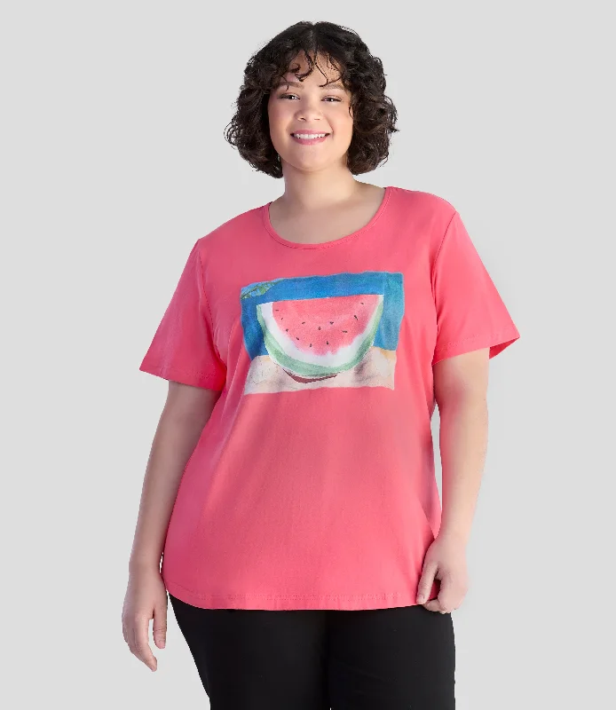 Exquisite Craftsmanship Designer Graphic Scoop Neck Top Watermelon