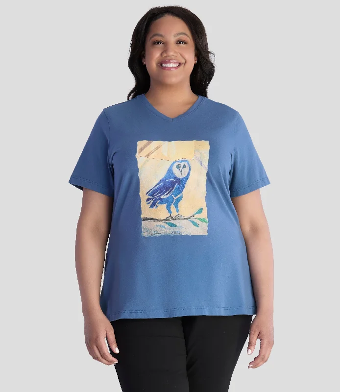 New Season Series Designer Graphic V-Neck Top Owl