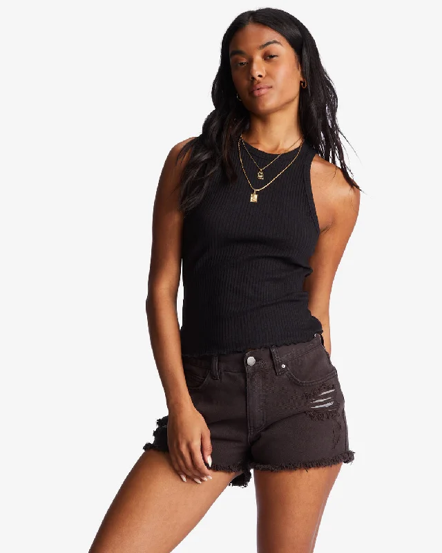Nightclub Style Drift Away Frayed Shorts - Black