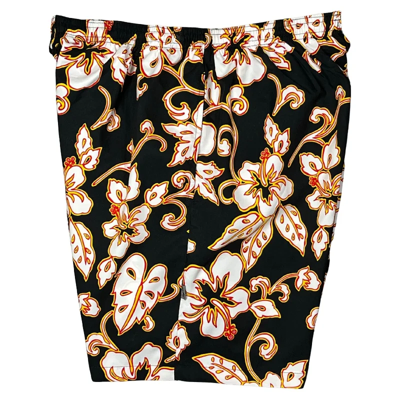 "Elemental" (Black) Men's Elastic Waist Swim Trunks w/ on-seam Pockets (Select Custom Outseam 18" - 28")