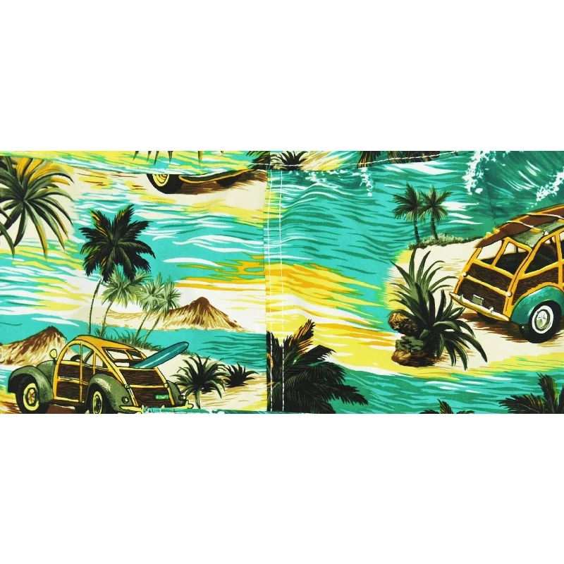 **Fixed (Non Elastic) Waist Board Shorts "Getaway Car" (Sea Teal) Print Mens CUSTOM