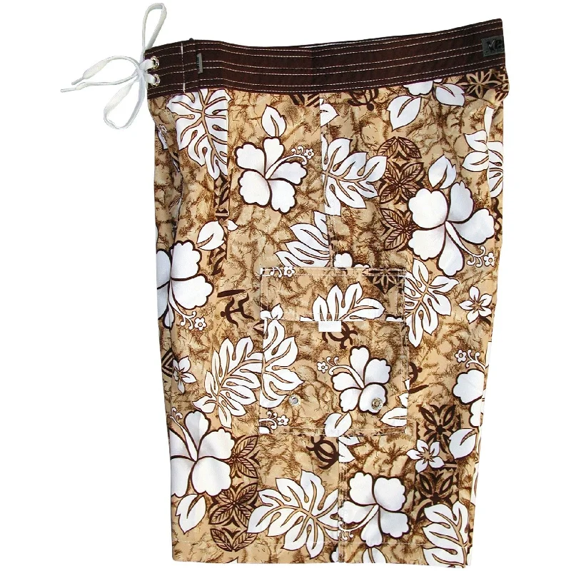 **Fixed (Non Elastic) Waist Board Shorts "Tribal Council" (Sand) Print Mens CUSTOM