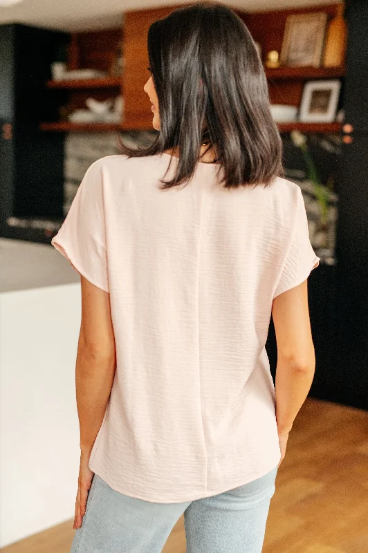 Knowledge And Elegance Frequently Asked Questions V-Neck Top in Blush