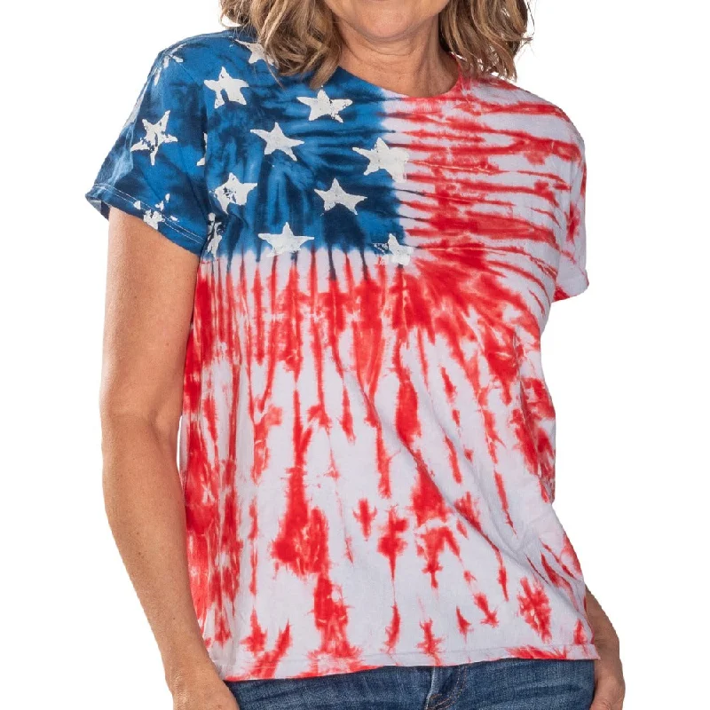 Ethnic Style Women's Patriotic Tie Dye Painted Stars T-Shirt