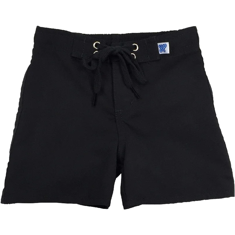 Classic And Versatile "Lost Weekend" Board Shorts for Little Boys + Girls (Black)