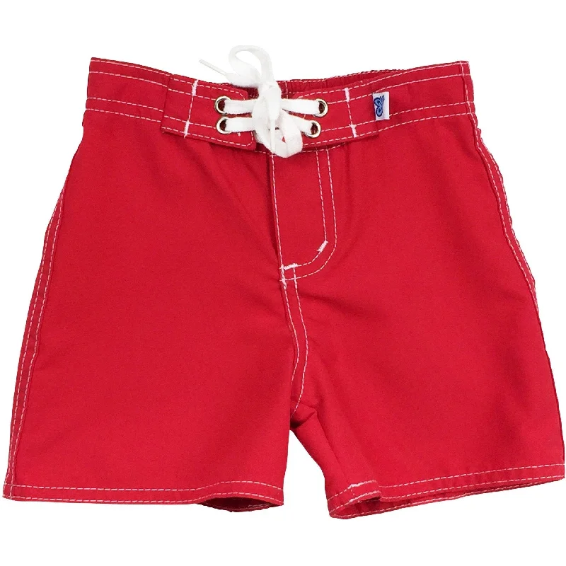 "Lost Weekend" Board Shorts for Little Boys + Girls (Red)