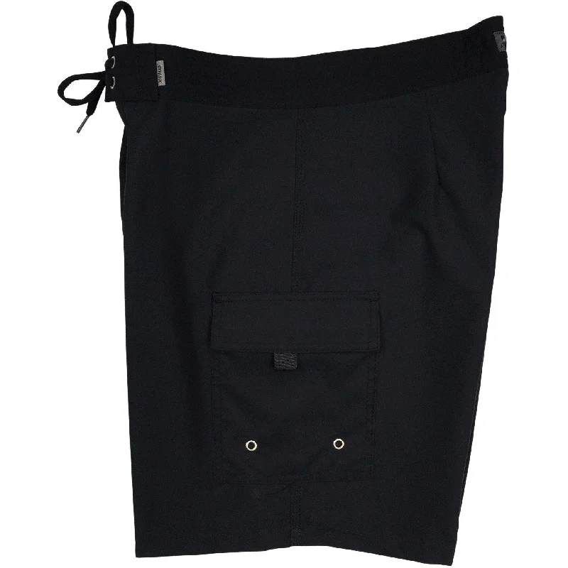 "A Solid Color" Mens Board Shorts - 19.5" Outseam / 7" Inseam (Black+Black Stitching)