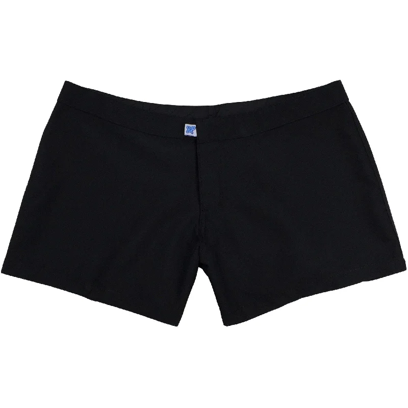 A Solid Color Womens Board/Swim Shorts - 4" Inseam (Black+Black Stitch)